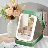 Portable 3-Light LED Makeup Mirror with Organizer – Travel Vanity Case, Rechargeable Touch Control Makeup Box for Home & Travel(green)