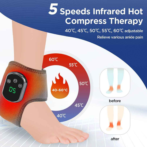 Heated Ankle Wrap with Massage – Infrared Heat Therapy, Vibration Massage, Rechargeable & Adjustable Strap | [NEW ARRIVAL]