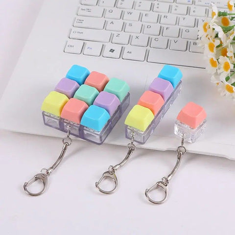 （1key/4key/9 key)3PCS Creative Fingertip Stress Reliever: Keyboard Click Sound Keychain, Colorful Fidget Ring Relaxation Companion