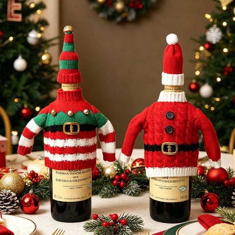 Christmas Knitted Wine Bottle Cover, Santa & Elf Styles, Cute Warm Holiday Decoration Essential./Red belt model In Australia - Darrahopens