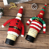 Christmas Knitted Wine Bottle Cover, Santa & Elf Styles, Cute Warm Holiday Decoration Essential./Red belt model