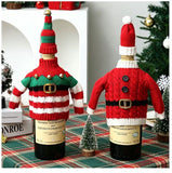 Christmas Knitted Wine Bottle Cover, Santa & Elf Styles, Cute Warm Holiday Decoration Essential./Striped belt style