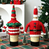 Christmas Knitted Wine Bottle Cover, Santa & Elf Styles, Cute Warm Holiday Decoration Essential./Striped belt style
