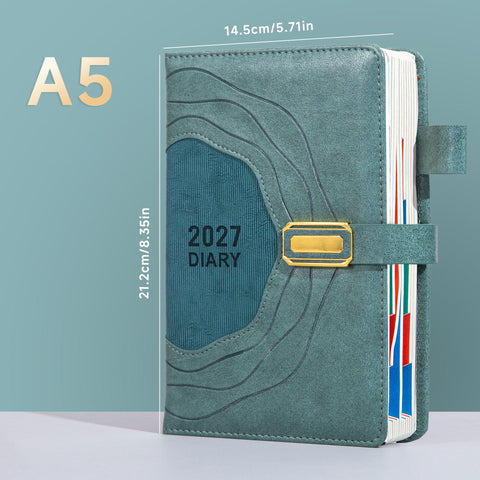 2027 A5 Vintage Annual Planner | Daily Planning + Weekly & Monthly Notes, Academic Style Faux Leather Cover, Efficient Time Management（GREEN) In Australia - Darrahopens