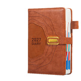 2027 A5 Vintage Annual Planner | Daily Planning + Weekly & Monthly Notes, Academic Style Faux Leather Cover, Efficient Time Management(BLUE)