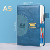 2027 A5 Vintage Annual Planner | Daily Planning + Weekly & Monthly Notes, Academic Style Faux Leather Cover, Efficient Time Management(GERY)