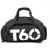 T60 Upgraded Sports Bag: Wet-Dry Separation + Independent Shoe Compartment, Large Capacity, Multiple Carry Options – A Must-Have for Travel./Yellow characters on black background