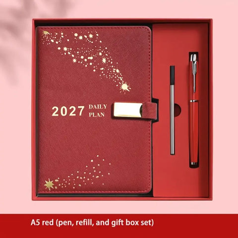 2027 Hardcover Daily Planner: Textured Faux Leather Cover, Smooth Eye-Friendly Thick Paper, Gift Box Set for Work or Gifting.(RED) In Australia - Darrahopens