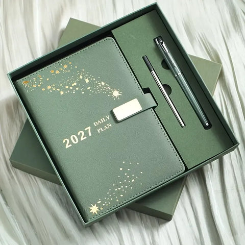 2027 Hardcover Daily Planner: Textured Faux Leather Cover, Smooth Eye-Friendly Thick Paper, Gift Box Set for Work or Gifting./pale green In Australia - Darrahopens