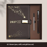2027 Hardcover Daily Planner: Textured Faux Leather Cover, Smooth Eye-Friendly Thick Paper, Gift Box Set for Work or Gifting.GREY