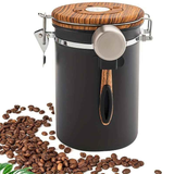 1500ml 304 Stainless Steel Coffee Canister Airtight Coffee Bean Storage Jar with Wood Grain Lid and Scoop