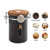 1500ml 304 Stainless Steel Coffee Canister Airtight Coffee Bean Storage Jar with Wood Grain Lid and Scoop