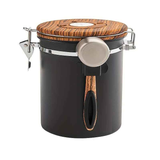 1500ml 304 Stainless Steel Coffee Canister Airtight Coffee Bean Storage Jar with Wood Grain Lid and Scoop
