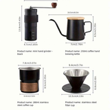 6-Piece Pour Over Coffee Set, Coffee Machine Gift Box, Pour Over Coffee Kettle, Coffee Cup, Coffee Bean Grinder Set.black
