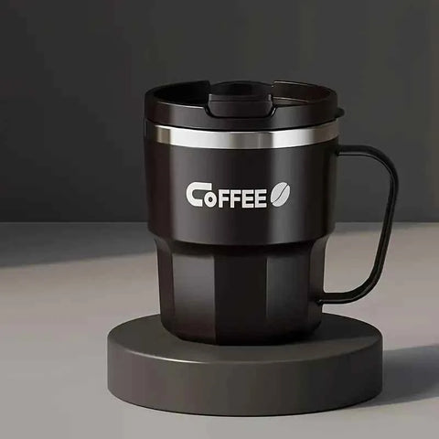 400ml Dual-Drink Coffee Cup: 304 Stainless Steel, Hot/Cold Brew, Switch Between Direct-Sip & Wide-Mouth, Lightweight & Leak-Proof for On-the-Go./BLACK