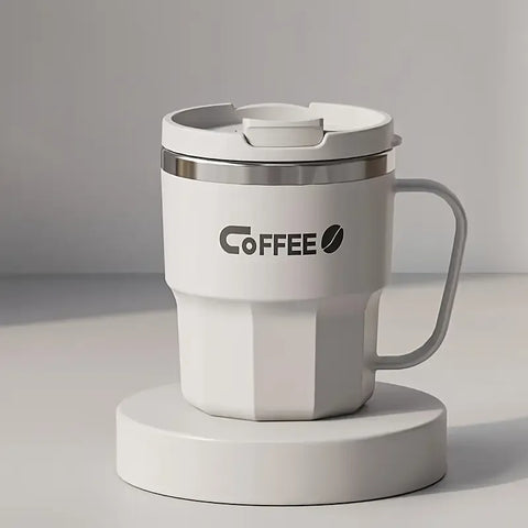 400ml Dual-Drink Coffee Cup: 304 Stainless Steel, Hot/Cold Brew, Switch Between Direct-Sip & Wide-Mouth, Lightweight & Leak-Proof for On-the-Go./WHITE