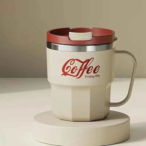 400ml Dual-Drink Coffee Cup: 304 Stainless Steel, Hot/Cold Brew, Switch Between Direct-Sip & Wide-Mouth, Lightweight & Leak-Proof for On-the-Go./beige