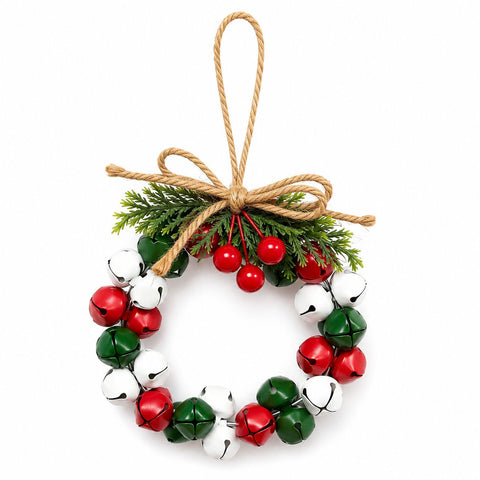 2PCS Mini Christmas Bell Wreath | Red, Green & White Metal Bells, Artificial Pine Branches & Jute Twine Bow, Small & Exquisite Hanging Ornament In Australia - Darrahopens