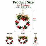 2PCS Mini Christmas Bell Wreath | Red, Green & White Metal Bells, Artificial Pine Branches & Jute Twine Bow, Small & Exquisite Hanging Ornament