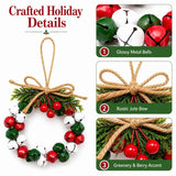 2PCS Mini Christmas Bell Wreath | Red, Green & White Metal Bells, Artificial Pine Branches & Jute Twine Bow, Small & Exquisite Hanging Ornament In Australia - Darrahopens