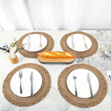 4pcs Nordic Style Round Table Mat, Exquisite Openwork Weave, Polyester Hemp-Like Texture, 38cm Dining Mat, Heat-Resistant and Easy to Care For