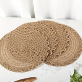 4pcs Nordic Style Round Table Mat, Exquisite Openwork Weave, Polyester Hemp-Like Texture, 38cm Dining Mat, Heat-Resistant and Easy to Care For