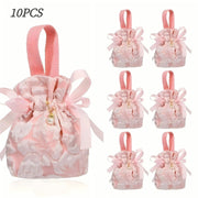 10PCS Pink Jacquard Drawstring Gift Bags – Satin Ribbon Bow with Pearl Pendant, Sweet & Romantic, Perfect for Gifting and Storage Alike. In Australia - Darrahopens