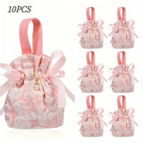 10PCS Pink Jacquard Drawstring Gift Bags – Satin Ribbon Bow with Pearl Pendant, Sweet & Romantic, Perfect for Gifting and Storage Alike. In Australia - Darrahopens