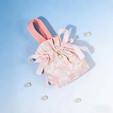 10PCS Pink Jacquard Drawstring Gift Bags – Satin Ribbon Bow with Pearl Pendant, Sweet & Romantic, Perfect for Gifting and Storage Alike.