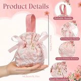 10PCS Pink Jacquard Drawstring Gift Bags – Satin Ribbon Bow with Pearl Pendant, Sweet & Romantic, Perfect for Gifting and Storage Alike.