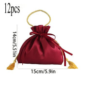 12PCS Red & Gold Drawstring Tassel Tote Bags – Exquisite & Festive, Perfect for Gift Wrapping and Holiday Decorations Alike.