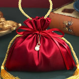 12PCS Red & Gold Drawstring Tassel Tote Bags – Exquisite & Festive, Perfect for Gift Wrapping and Holiday Decorations Alike.