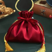 12PCS Red & Gold Drawstring Tassel Tote Bags – Exquisite & Festive, Perfect for Gift Wrapping and Holiday Decorations Alike.