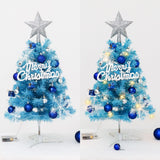 45cm Blue Mini Christmas Tree Set | Includes Star Topper, Letter Sign, Ornament Balls & Snowflake Decorations, Fresh & Dreamy Desktop Holiday Décor (No Lights Version)