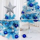 60cm Blue Mini Christmas Tree Set | Includes Star Topper, Letter Sign, Ornament Balls & Snowflake Decorations, Fresh & Dreamy Desktop Holiday Décor (No Lights Version)