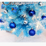 45cm Blue Mini Christmas Tree Set | Includes Star Topper, Letter Sign, Ornament Balls & Snowflake Decorations, Fresh & Dreamy Desktop Holiday Décor (Lighted Version: LED Battery Warm Light Lamp)