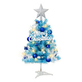 45cm Blue Mini Christmas Tree Set | Includes Star Topper, Letter Sign, Ornament Balls & Snowflake Decorations, Fresh & Dreamy Desktop Holiday Décor (Lighted Version: LED Battery Warm Light Lamp)