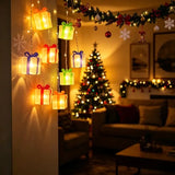 150cm/10-Light Three-Color Gift Box Shaped LED String Light, Battery Box Constant-On Mode, Cozy Home Ambiance Light