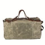 Retro Waxed Canvas Travel Bag, Large Capacity, Waterproof & Wear-Resistant, Crazy Horse Leather Handles, Essential for Outdoor Short Trips, Business & Camping!(khaki)