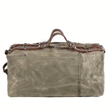 Retro Waxed Canvas Travel Bag, Large Capacity, Waterproof & Wear-Resistant, Crazy Horse Leather Handles, Essential for Outdoor Short Trips, Business & Camping!（pitch green）