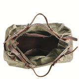 Retro Waxed Canvas Travel Bag, Large Capacity, Waterproof & Wear-Resistant, Crazy Horse Leather Handles, Essential for Outdoor Short Trips, Business & Camping!（pitch green）
