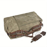 Retro Waxed Canvas Travel Bag, Large Capacity, Waterproof & Wear-Resistant, Crazy Horse Leather Handles, Essential for Outdoor Short Trips, Business & Camping!（pitch green）