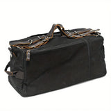 Retro Waxed Canvas Travel Bag, Large Capacity, Waterproof & Wear-Resistant, Crazy Horse Leather Handles, Essential for Outdoor Short Trips, Business & Camping!（pitch green）