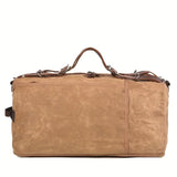 Retro Waxed Canvas Travel Bag, Large Capacity, Waterproof & Wear-Resistant, Crazy Horse Leather Handles, Essential for Outdoor Short Trips, Business & Camping!（pitch green）