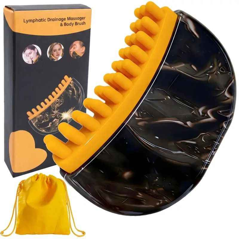 Dual-Sided Lymphatic Massage Brush: Silicone Boosts Circulation, Gua Sha Lifts, Wet & Dry Use, Essential Home Sculpting Tool（black)