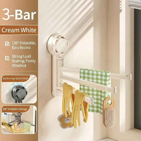 No-drill ABS Suction Cup Towel Rack, 180° Rotating Layered Storage, Dual Use for Kitchen and Bathroom, Sturdy Load Bearing and Easy to Clean./Milky white three-shot In Australia - Darrahopens
