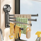 No-drill ABS Suction Cup Towel Rack, 180° Rotating Layered Storage, Dual Use for Kitchen and Bathroom, Sturdy Load Bearing and Easy to Clean./Gun gray four-shot