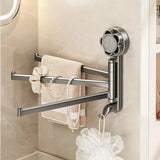 No-drill ABS Suction Cup Towel Rack, 180° Rotating Layered Storage, Dual Use for Kitchen and Bathroom, Sturdy Load Bearing and Easy to Clean./Gun gray four-shot