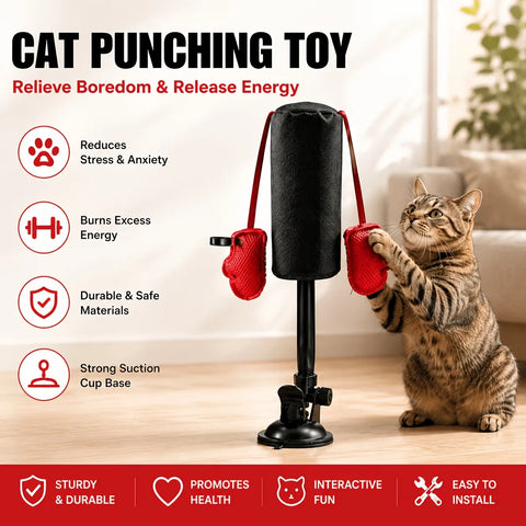 Cat Boxing Toy – Suction Cup Stays Secure, Height Adjustable, Unleash Natural Instincts for Happy Exercise Every Day.