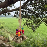 Handmade Bohemian Wind Chime, featuring jute rope with brass bells and colorful wooden beads, rings melodiously in the gentle breeze, adding natural romance to your home. In Australia - Darrahopens